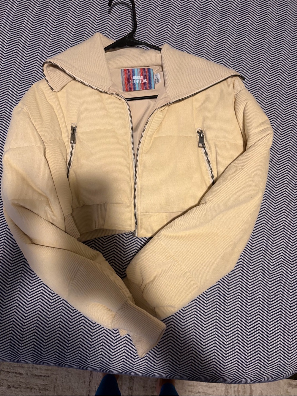 Urban Outfitters Pale Yellow Cropped Puffer Jacket
